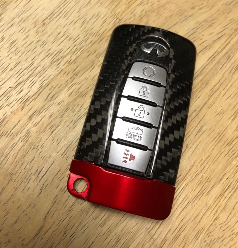 iJDMTOY Genuine Carbon Fiber Custom SK/GT-R Style Large Key Fob Protective Case w/Sports Red Aluminum Trim, Compatible with Nissan or Infiniti Oval Shape Keyless Entry Remote - Image 5